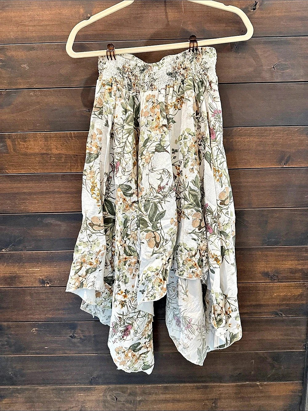 Floral High-Low Skirt in Cream & Green Like New